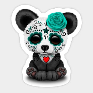 Teal Blue Day of the Dead Sugar Skull Panda Sticker